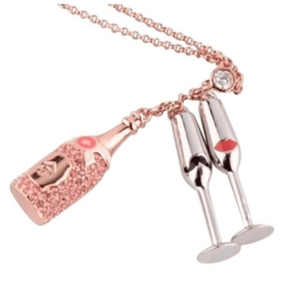 Kate Spade Make Magic Necklace Rose Gold Plated‎ Crystals Champagne Flutes NWT - Picture 5 of 9
